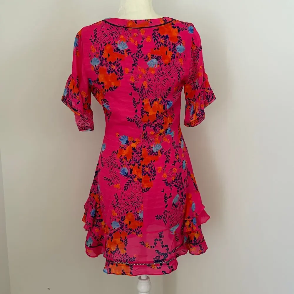 Tanya Taylor Kayla Falling Floral Pink Silk Mini Dress sz 6